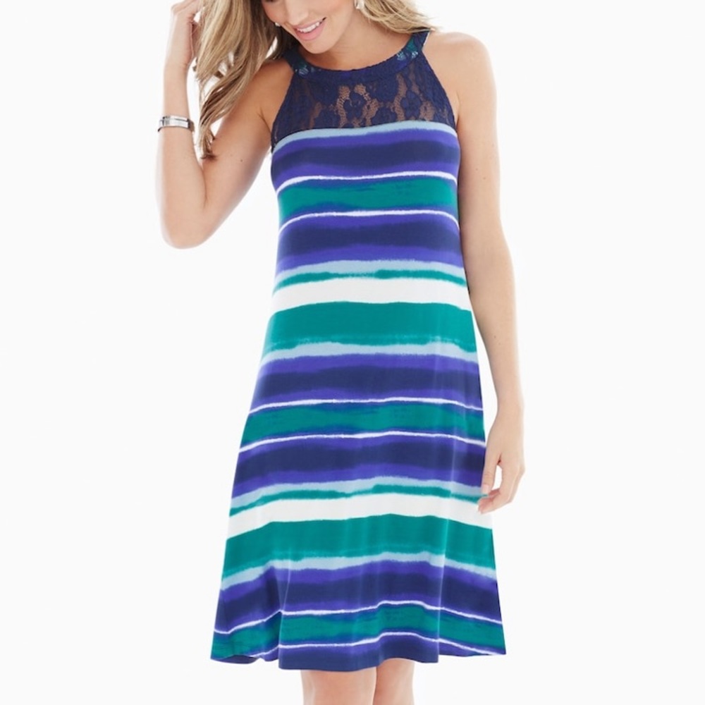 Soma Lace Neck Swing Dress  Sea Stripes D22